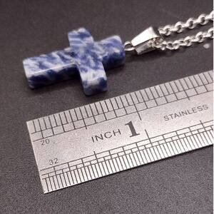 925 Silver Necklace W/ Blue Lapis Stone Cross Vtg Boho Valentine Birthday Gift